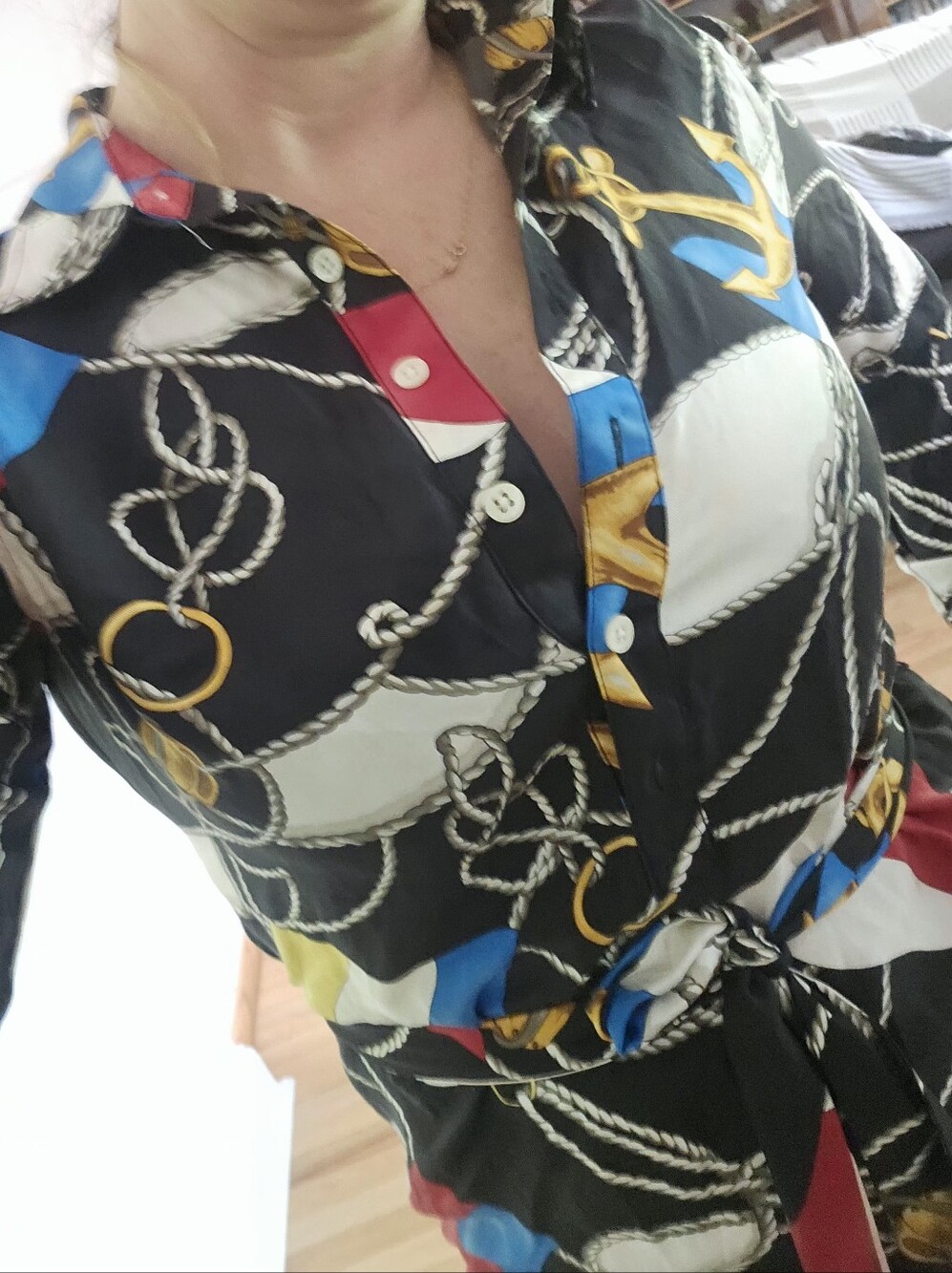 Ralph Lauren Nautical Print Black Tie-Waist Shirt Dress. Silk. Sz 8p - Picture 3 of 5